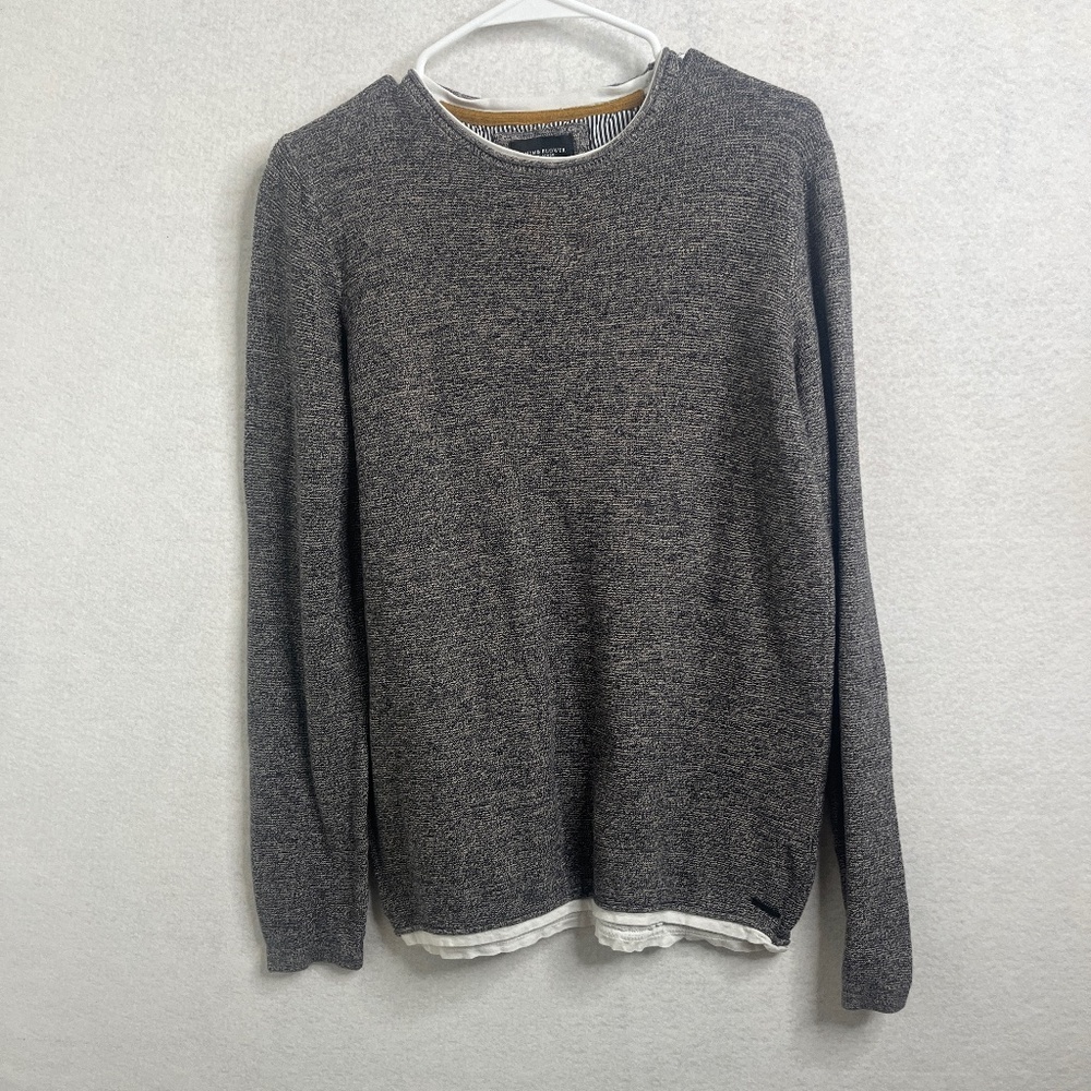 Denim & Flower Ricky Singh Layered Knit Long Sleeve Shirt Gray Size Medium